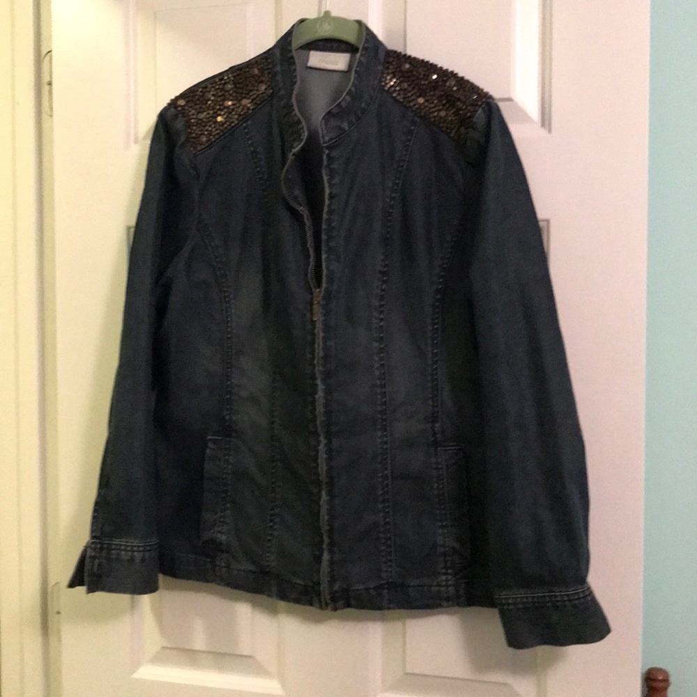 EUC Chico’s zip up denim jacket 2/Lg
